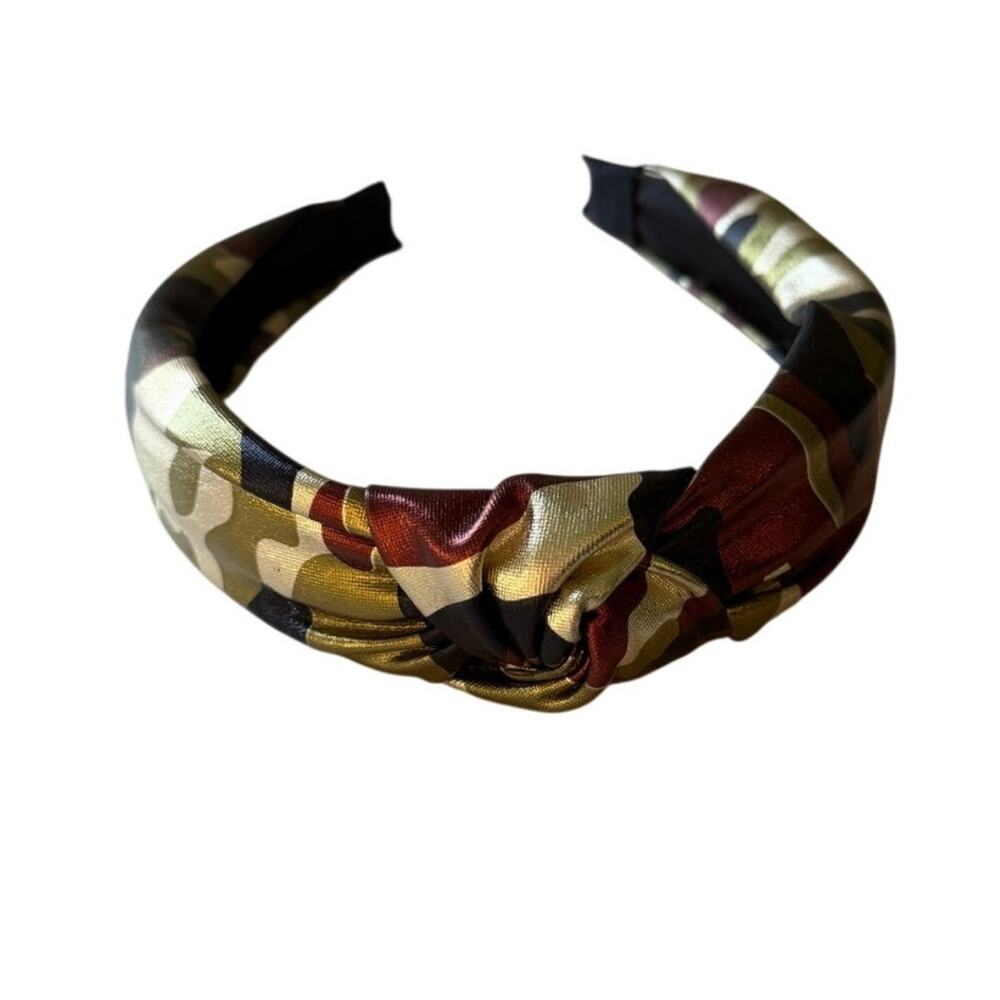 Camo Knot Headband Satin Burgundy Olive Gold Black Statement Retro Y2K